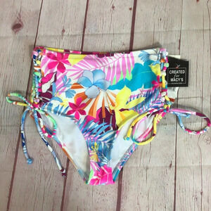 California Waves High Waist Side Lace Bikini Bottoms